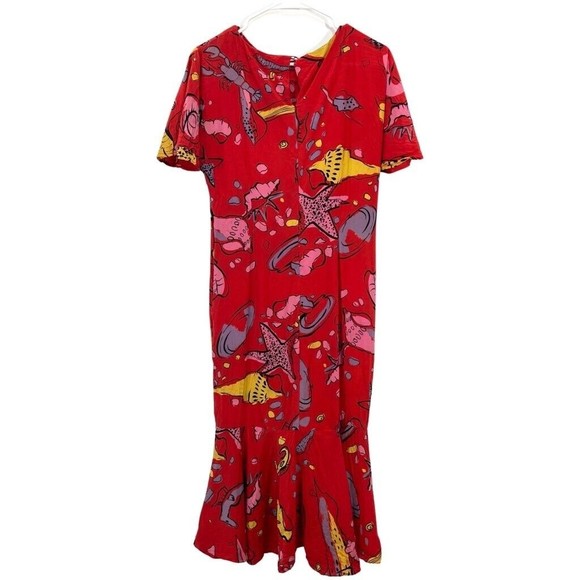 Flora Kung Dress Advance Womens Mermaid Beach Dress Red Midi Seashell Keyhole 8 - Picture 3 of 6